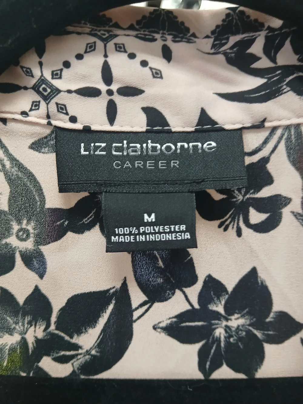 Liz Claiborne Black Floral Print On Pink Sleeveless Button-Up #188 - Picture 5 of 5